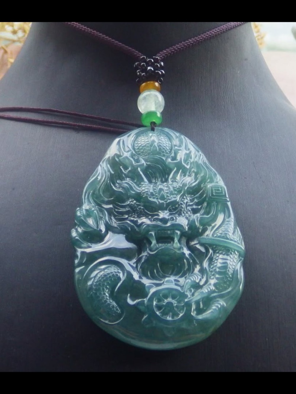 Certificate Jadeite Jade Burma Green Wealth Dragon wheel pendant
